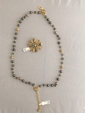 St. John Bead Necklace And Flower Shape. Bead Pin and Earrings