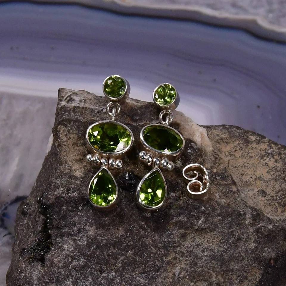 Peridot Ohrring, 925er Silber, Edelstein Ohrringe (3913), Chrysolith - Bild 1 von 1