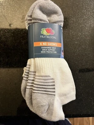 Fruit Of The Loom Men's No Show Gray/White Socks, 4-Pack, Size 6-12 - Imagem 1 de 2