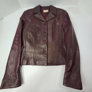 Women's Cache Size 4 Purple 100% Leather Button Down Jacket EUC super soft! EC - Picture 1 of 12