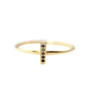 14K Gold 0.05 Ct. Black Diamond Mini Bar Ring Handmade Fine Jewelry - Picture 1 of 5