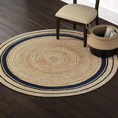 Rug Round Natural Jute Carpet Reversible Round Area Floor Mats Living Room  Rug - Image 1 of 4