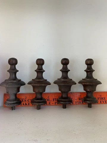 Set of 4 Four Vintage Turned Wood Finials Wooden Finial Bed Clock Cabinet Mirror Cover