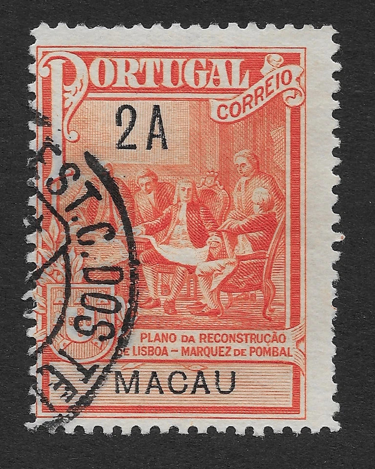 MACAO; 1925 Impuesto para Monumento al Marqués de Pombal 2A Cinabrio/Negro Usado (BX) Foto 1 de 1