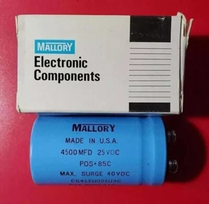 Mallory CG452U025U3C 4500MFD 25VDC POS+85C - 40VDC Max Surge Hecho en EE. UU. - NUEVO - Imagen 1 de 3