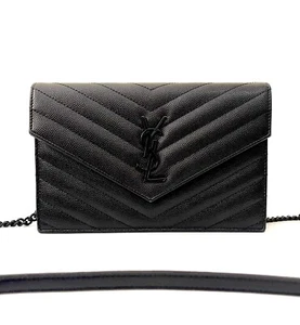 SAINT LAURENT Grain De Powder Colchón Chevron Monograma Cadena Billetera/Bolso YSL - Imagen 1 de 12