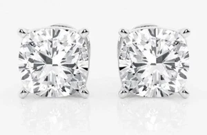 4.00 Cushion E VS1 Lab Grown Diamond Studs IGI Certified 14k White Gold Screw - Picture 1 of 5