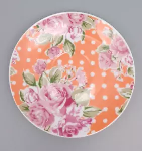Kent Pottery Orange and Pink Floral and Polka Dot 6 1/4” Saucer - Picture 1 of 5