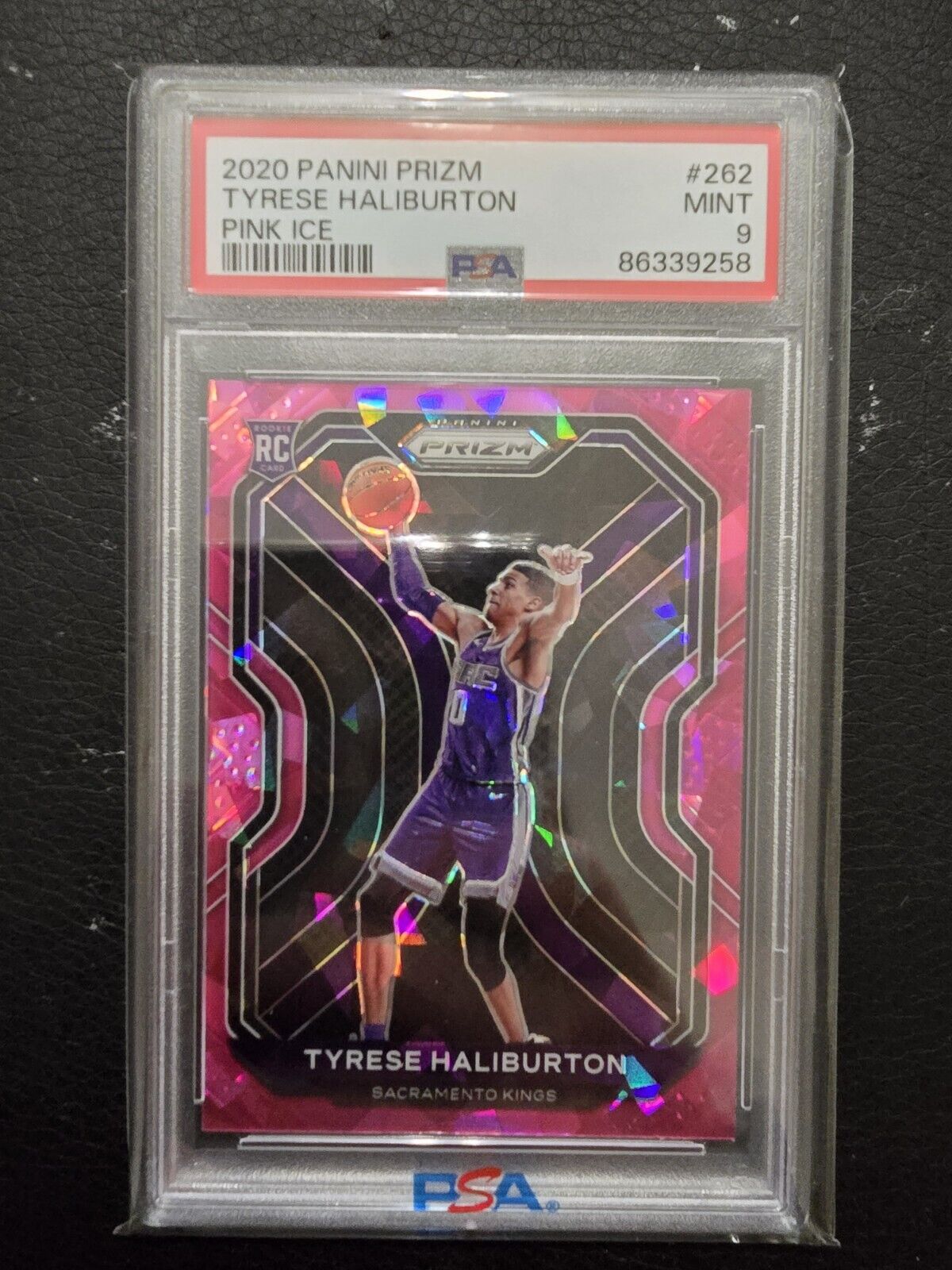 2020-21 Panini Prizm TYRESE HALIBURTON RC #262 Rookie Pink Cracked Ice Psa 9