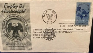 US FDC 1960 4 cent Employ the Handicapped Fleetwood Cachet to Trenton Trentonian - Picture 1 of 5