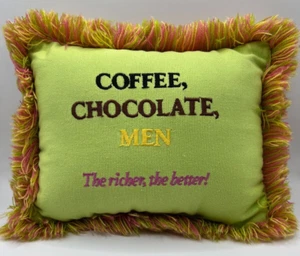 Throw Pillow 10" x 8" Coffee Chocolate Men Green Rectangle Fringe Bachelorette - Picture 1 of 4
