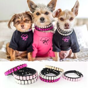 Dog Pet Cat Bling Rhinestone Collar Puppy Adjustable Leather Crystal Necklace