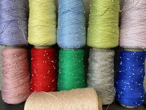 Beautiful Pearl Silk Pure Cotton Yarn with Pearls 350g cone knitting crochet - Picture 1 of 45