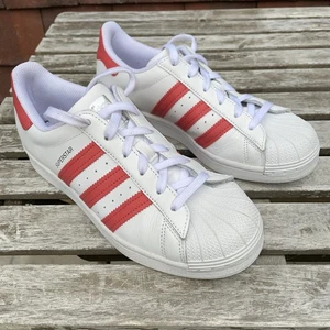 Adidas Trainers Womens Size UK 6 Superstar White Scarlet Originals Striped Shoes - Picture 1 of 10