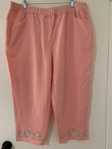 Quacker Factory Pink Pull On Pockets Stretch Embroidered Crop Pants Women’s 1X - Picture 1 of 22