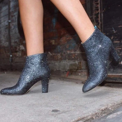 Botas Minnie Shoes 39 SJP Sarah Jessica Parker / azul marinho glitter couro brilhante - Imagem 1 de 4