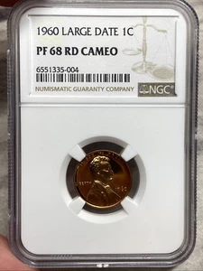 Centavo Lincoln Memorial 1960 prueba fecha grande NGC PF 68 RD camafeo, PR68CAM RD - Imagen 1 de 6
