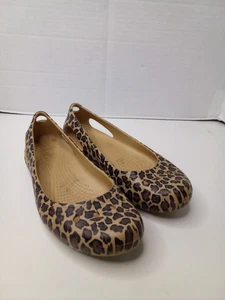 Crocs Ballet Flats Women 8 Comfort Animal Print Brown Black - Picture 1 of 11