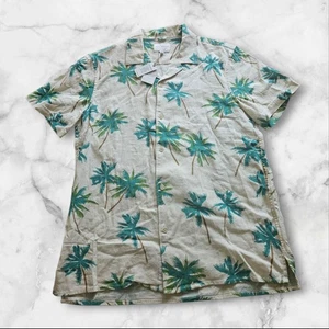 Camicia uomo Lucky Brand M misto lino palma hawaiana casual con bottoni nuova con etichetta - Foto 1 di 13