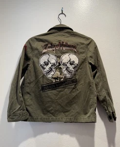 ZADIG & VOLTAIRE Size 10 138 Kids Green Cargo Military Jacket Skulls Embroidered - Picture 1 of 9