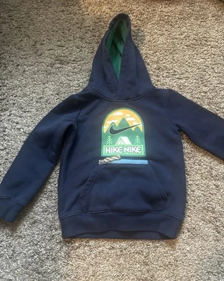 Nike Hike Hoodie Size 4t Navy Blue and Green Front Zippered Pocket - Image 1 of 4