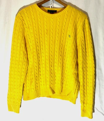 Suéter de Colección Lauren Ralph Lauren LRL Algodón Tejido con Cable Cuello Redondo para Mujer XL Amarillo Foto 1 de 3