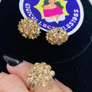 Vintage 6,5 Größen Ring & Ohrringe Topas Strass - Bild 1 von 4