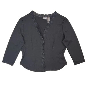 Vintage 90s Y2K Bisou Bisou Lace Trim Cardigan Sweater Black Whimsigoth Preppy - Bild 1 von 10