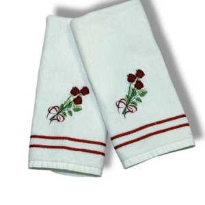 Kassa Fina Home Collection Handtücher rot rose bestickt 2er Set Baumwolle Blumen - Bild 1 von 8