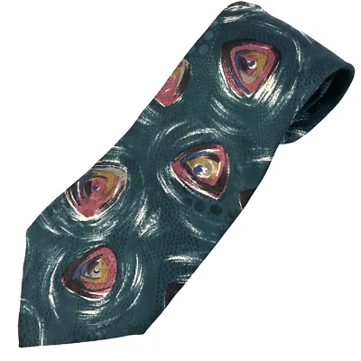 Vintage CHRISTIAN DIOR MONSIEUR Silk Tie Teal Green Abstract 3.75” Wide Mens - Image 1 of 4