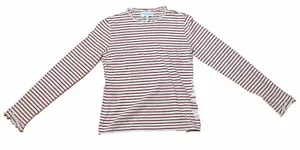 Derek Lam Denim Blouse Top Women's Size XS Burgundy White Stripped Long Sleeve - Picture 1 of 10