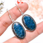 Neon Blue Apatite Vintage Handmade Jewelry.925 Silver Plated Earrings 2" GSR6203