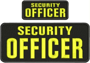 SECURITY OFFICER EMBROIDERY PATCH 4X10 AND 2X5 VELCR@ ON BACK YELLOW ON BLACK - Picture 1 of 2