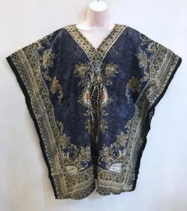Sacred Threads Hippie Boho Festival Drawstring Dashiki Caftan Top Gray - Picture 1 of 2