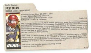 1987 Fast Draw v.1 TARJETA DE ARCHIVO #1 gris filecard bio original GI/G.I. Joe Cobra JTC - Imagen 1 de 2