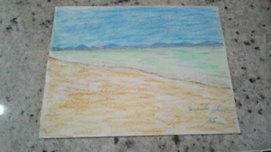Original Öl Pastell und Farbstift Strandzeichnung - Bild 1 von 1