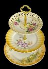 Stunning Floral Gold Mini 3-tiered Cake Stand, Antique Hand Painted Plates