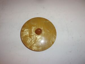 Couvercle vintage celluloïd effet marbré or avec bouton 3" de diamètre X 1" de haut.