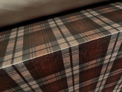 Stretch Spandex Velvet Fabric, Per Metre - Tartan Check Print - Rust & Taupe - Image 1 of 3