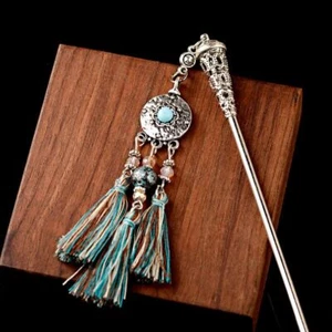Colorful Tassel Hair Sticks - Fringe Charm Hairpin Stick Vintage Style Hairpins - Picture 1 of 19