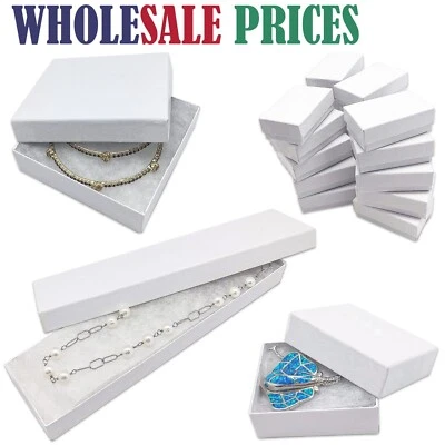 BULK Cardboard Kraft Paper JEWELRY GIFT BOX Cotton Filled WHITE SWIRL - Shipping - Image 1 of 4