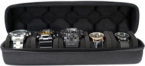 Watch Case for Travel and Storage (5 Slots Black),Hard Watch Case Storage Box Di - Picture 1 of 12