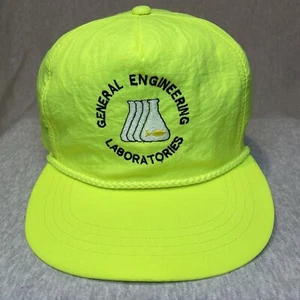 Vintage 90s Yupoong Science Laboratories Neon Yellow Nylon Snapback Rope Hat Cap - Imagen 1 de 8