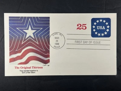 US FDC 1988 Original Thirteen 25c Stamp Stars & Stripes Embossed Envelope  b130 - Image 1 of 2