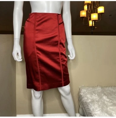 White House Black Market Deep Red Formal Satin Pencil Skirt Womens Size 2 NWT - Image 1 of 4