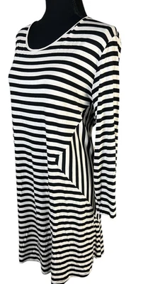 УДОБНЫЙ США туника платье 3/4 рукав эластичной трикотажа черный белый 2 X бриллиант стороне новый без ЯРЛЫКОВ - Изображение 1 из 4