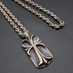 Bill Wall Leather Cross Necklace, Large Cross Plate, 925 Crucifix Plate SV925 - Picture 1 of 9