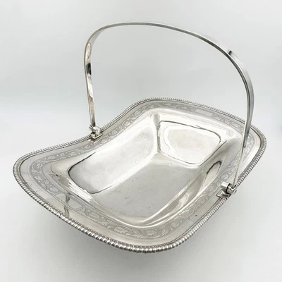 ANTIGUA CESTA CON MANGO OSCILANTE PLACA SHEFFIELD ANTIGUA GEORGE III c1800 Foto 1 de 4