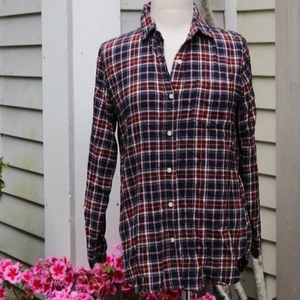Banana Republic Boyfriend Fit Blue Burgundy Plaid Flannel Shirt Sz M Box 2 - Picture 1 of 8