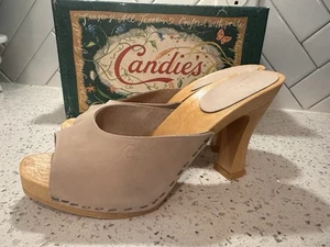 Vintage 1980s Candies Original Sandals Taupe Beige Sexy High Heels Slides 6 / 37 - Picture 1 of 12